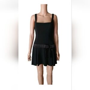 B Darlin Juniors Dropwaistsquare-ebneck Bowtrim Dress Strechback Sz 5/6 Preowned